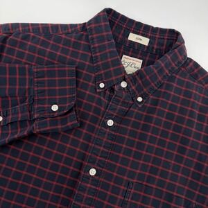 J Crew Mens Slim Fit Red Blue Plaid Button Down Shirt Large American Pima Cotton